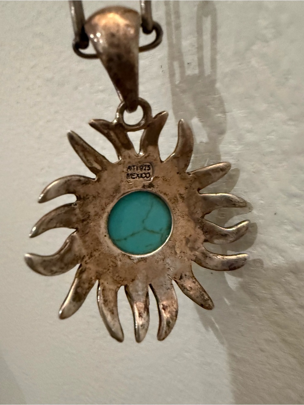 Turquoise Sunburst Pendant Necklace from Mexico - Picture 2 of 6